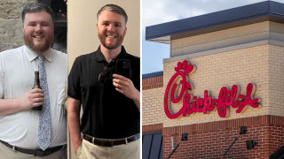Foto de Tom Carroll y una foto de archivo del restaurante Chick-Fil-A.