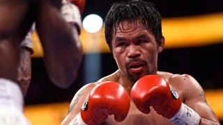 Manny Pacquiao en una de sus peleas en el 2021 en Las Vegas, Nevada.